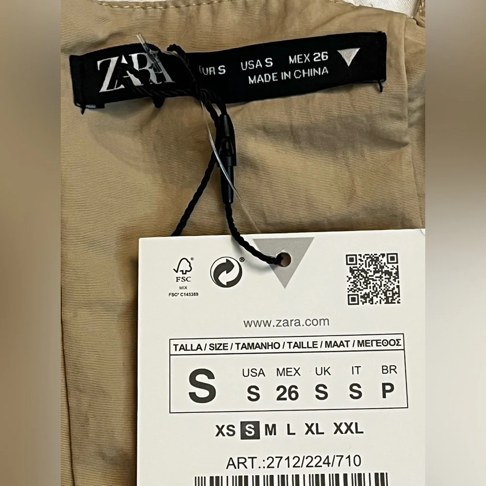 ZARA Khaki Tan Nylon Strapless Wide Leg Utility Jumpsuit NWT - Picture 10 of 11